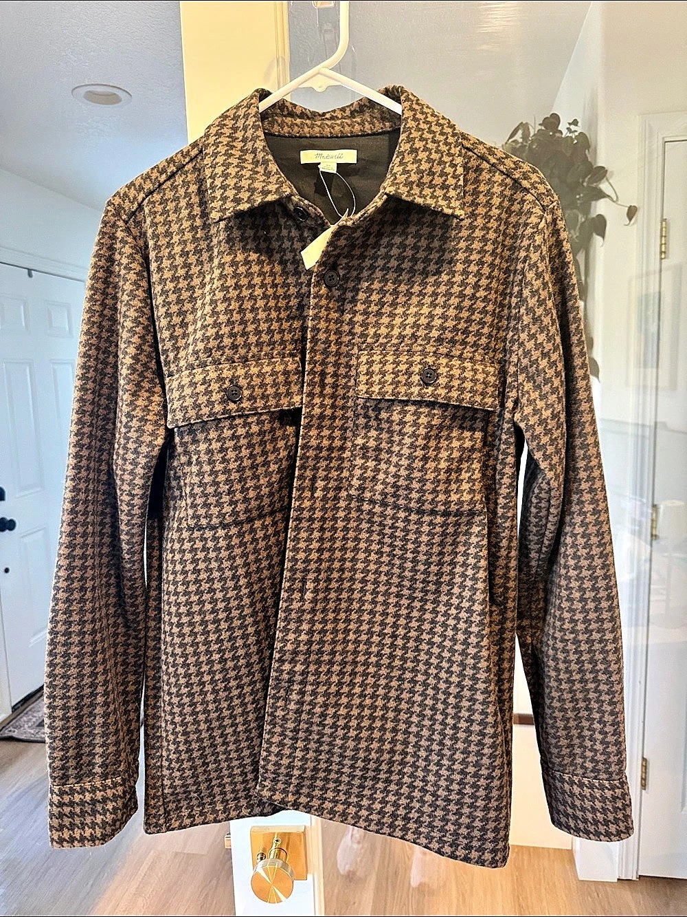 Madewell Heavyweight Shirt-Jacket Houndstooth Utility Jacket in Brown & Black XS